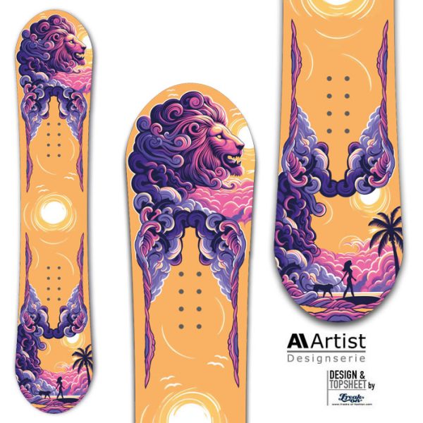AI generiertes Snowboard Design, AI Artist, Lion AI generiertes Snowboard Design, AI Artist, Lion, als Aufkleber oder Topsheet für den Boardbau.