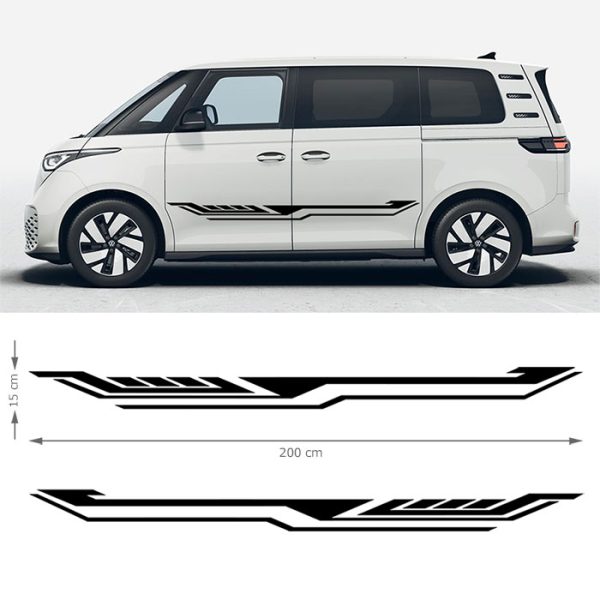 Dynamisches Seitenstreifen Aufkleber Set Speed mit aerodynamischen Linien zur Veredelung der Fahrzeugflanke von Transportern und Vans.