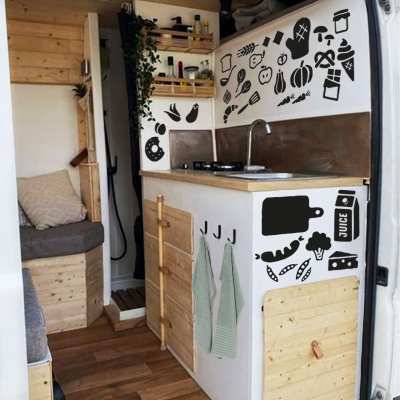 Unsere Aufkleber für die Küchenecke deines Campers.