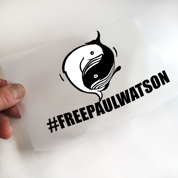 Bügelpatch, Whale mit Zusatz #freepaulwatson