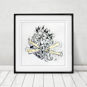 Poster, Dog eats Ski mit Goldeinlage