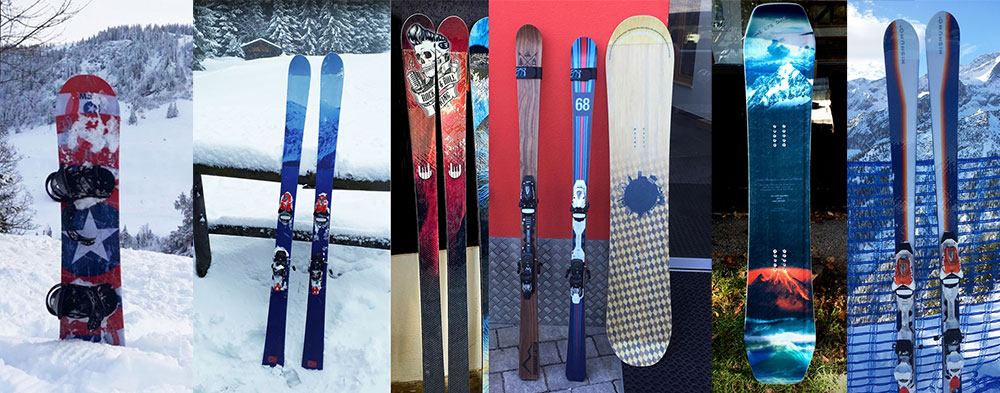 Handmade Ski und Snowboards von Kunden aus Skibau Workshops.