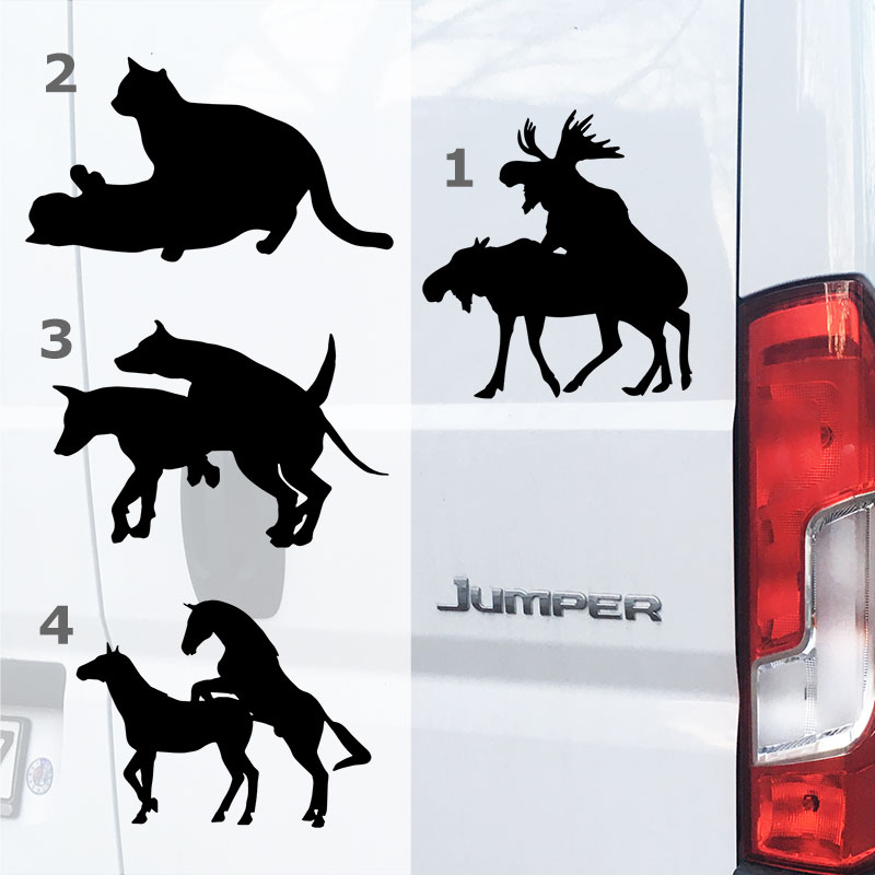 Aufkleber Tiere kopulieren, Paarung: Elche, Katzen, Hunde, Pferde