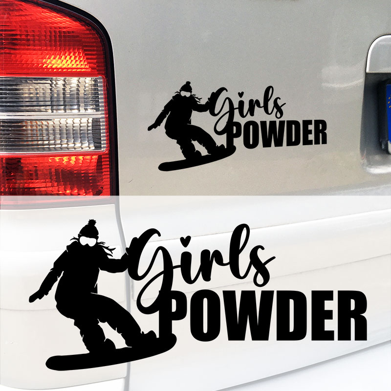 Autoaufkleber Snowboarderin, "Girls Powder"