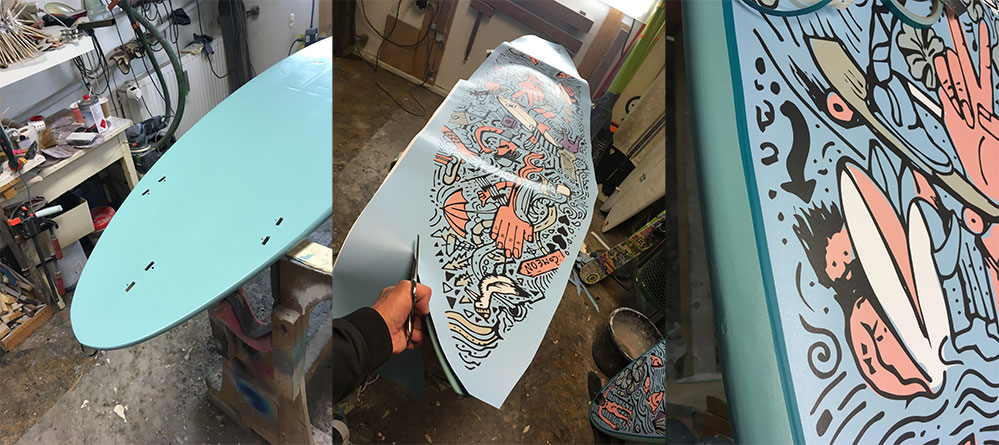 Arbeitsprozeß, Fertigung der Deco Surfboards