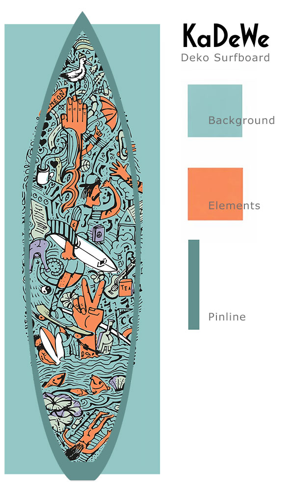 Dekoration Surfboard für KaDeWe Berlin, Farbkombinationen